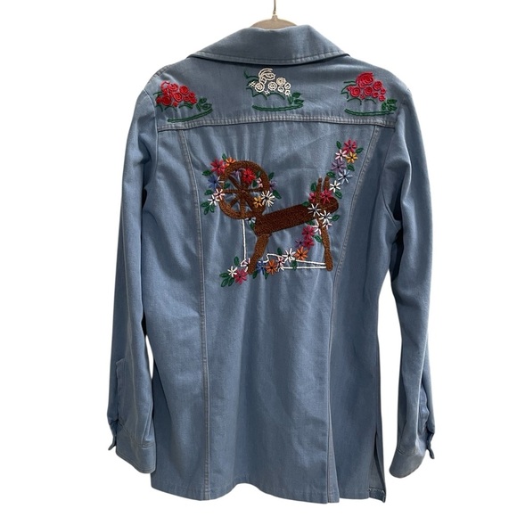 Vintage Hand Embroidered Denim Shirt Jacket Size Large Estimated - Picture 12 of 12